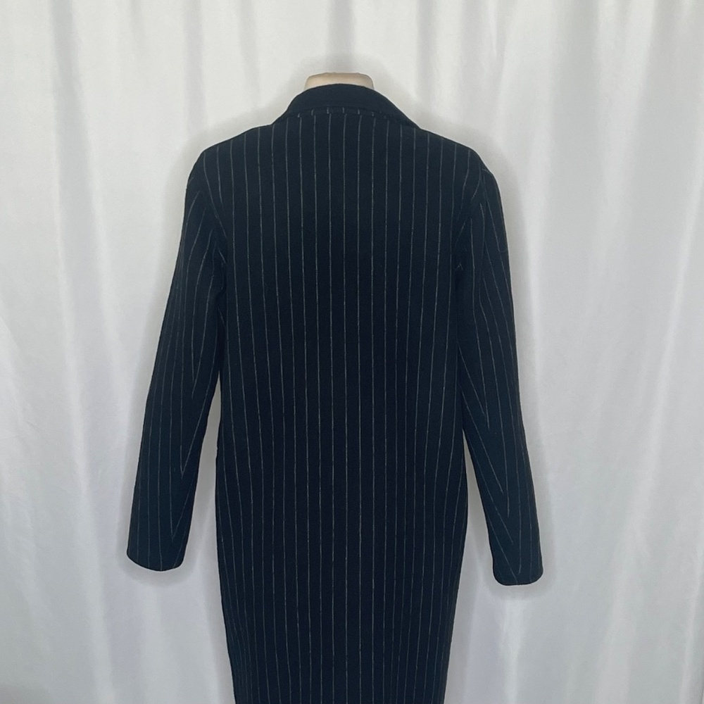 SANDRO Paris Felted Wool Long Coat Black Gray Pinstripe Stripe Size 1 / US 4 - Picture 8 of 15